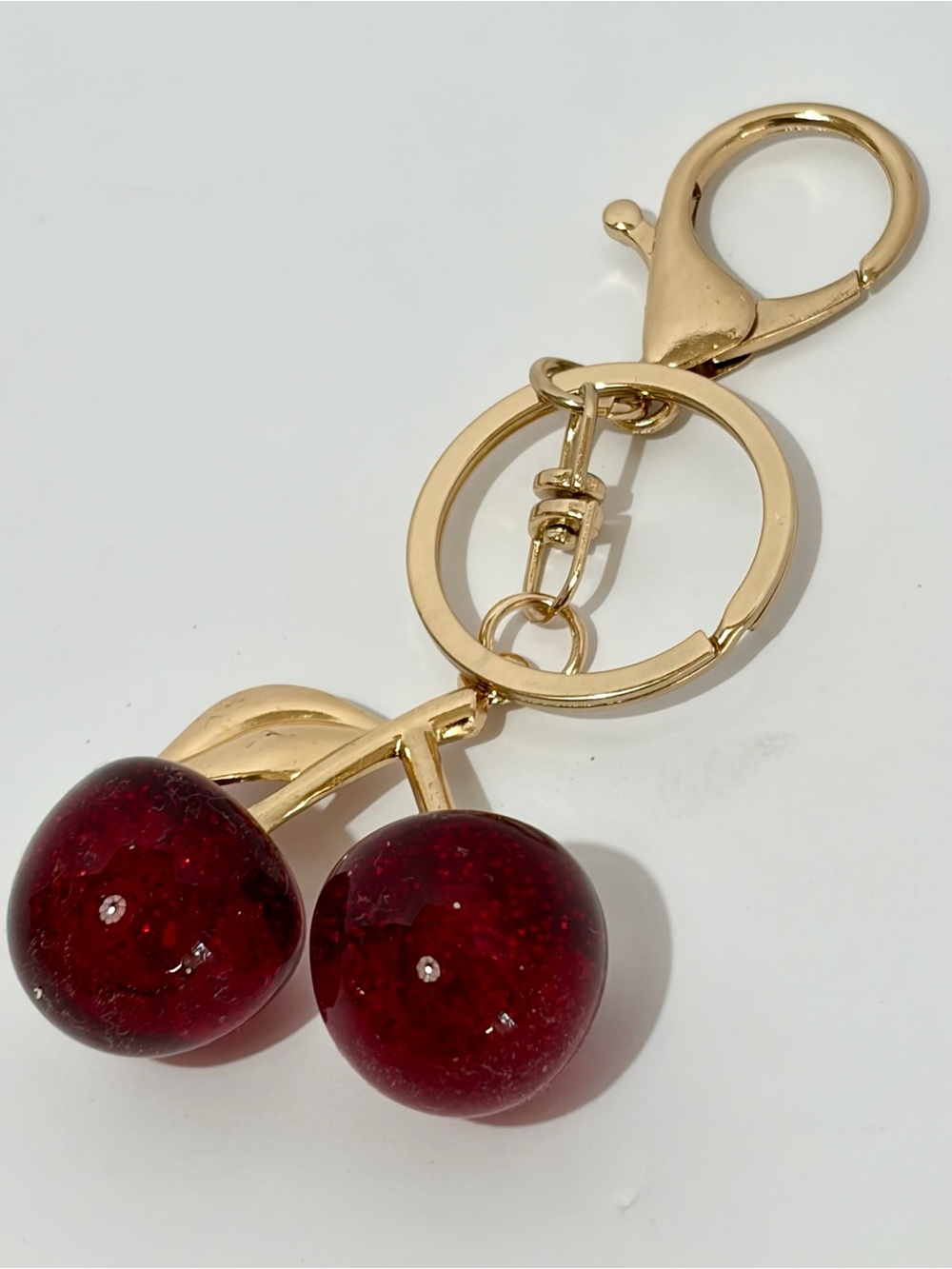 Gold Cherry Key & Card Holder Charm in Deep Red